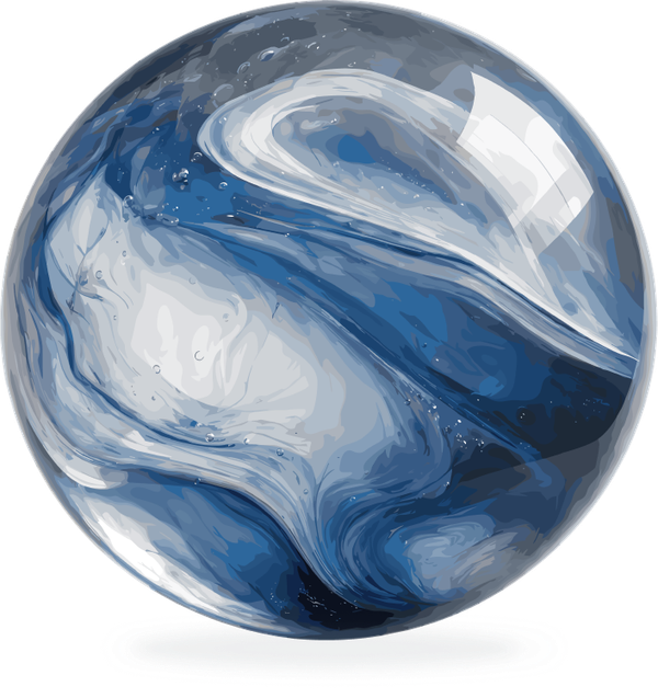 Isotipo de The Blue Marble: una canica azul del mundo.